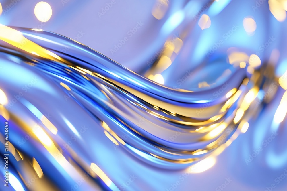 Poster abstract flowing lines with blue and gold tones, creating a dynamic effect.