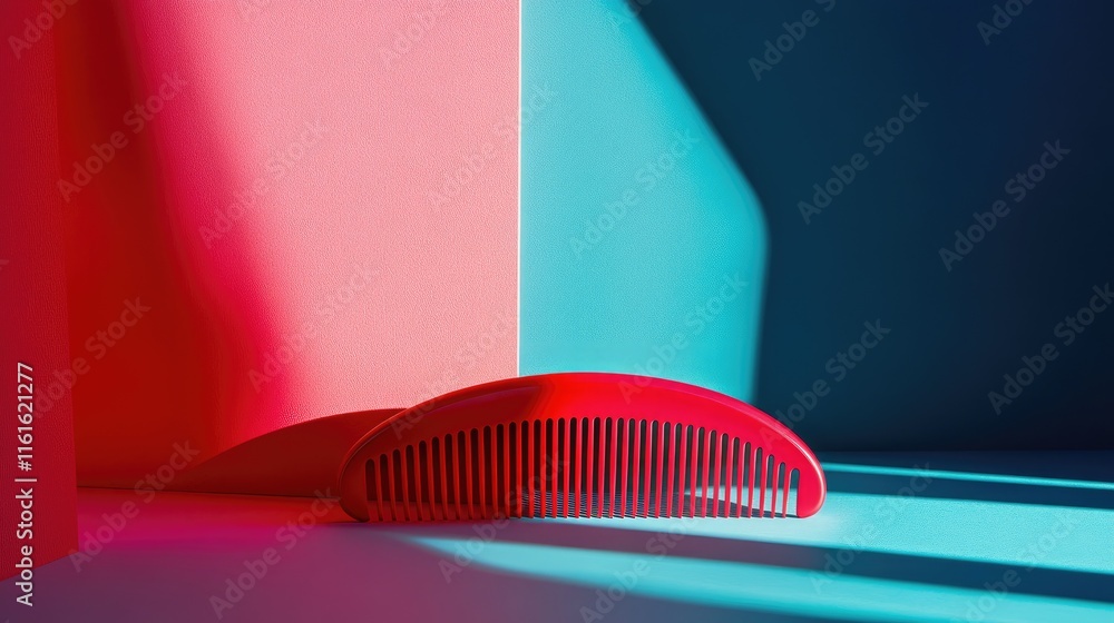 Poster vibrant red comb on colorful background with shadows and light