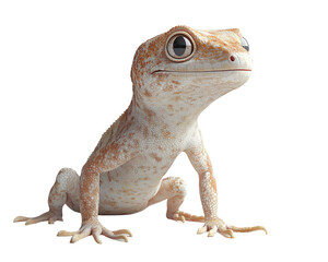 Obraz premium Small tan and white lizard is sitting on transparent background. The lizard has a curious expression on its face