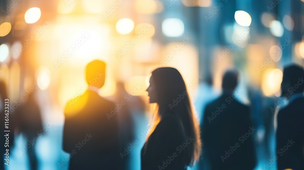 Poster networking event with business professionals, captured with blurred background to highlight focus