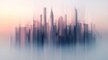 Fototapeta premium Dreamy, blurred cityscape at sunrise.