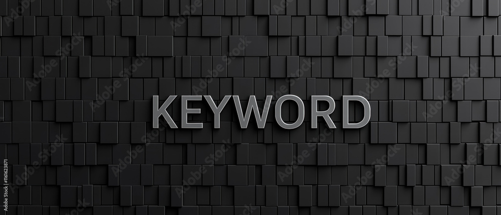 Poster a textured black wall with 3d cubes and the word 