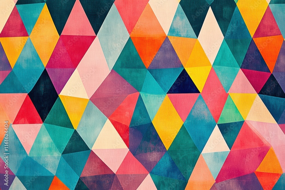 Fototapete colorful mosaic pattern of triangles showcasing vibrant hues and geometric shapes in a creative desi