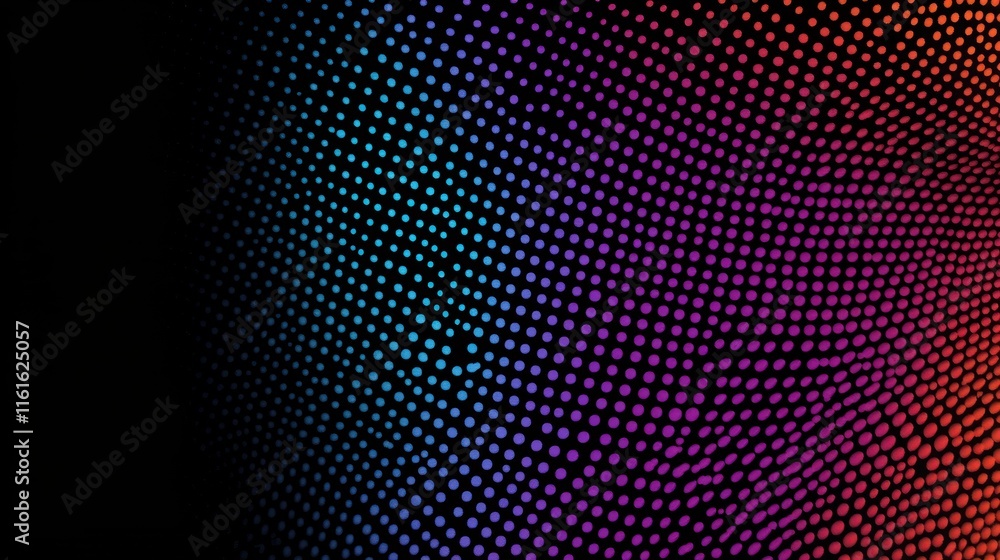 Poster abstract colorful dot wave pattern on black background.