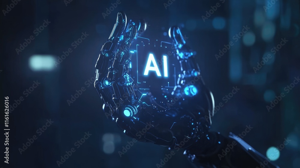 Poster robot hand holding the text 