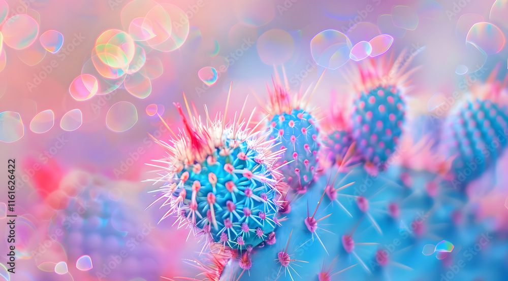 Poster close-up of opuntia cactus pads with bokeh background