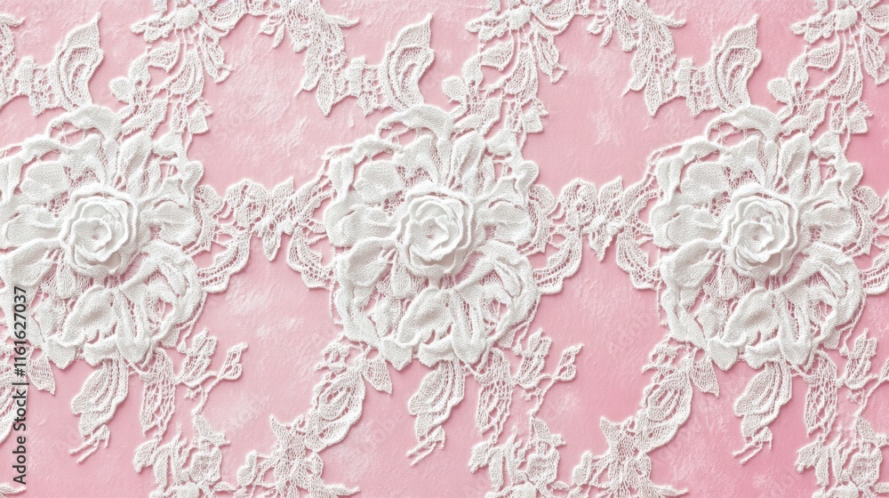 Poster elegant lace inspired seamless pattern with floral motifs on soft pink background suited for fabric 
