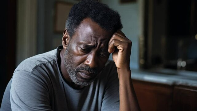 Man feeling depressed and sad at home