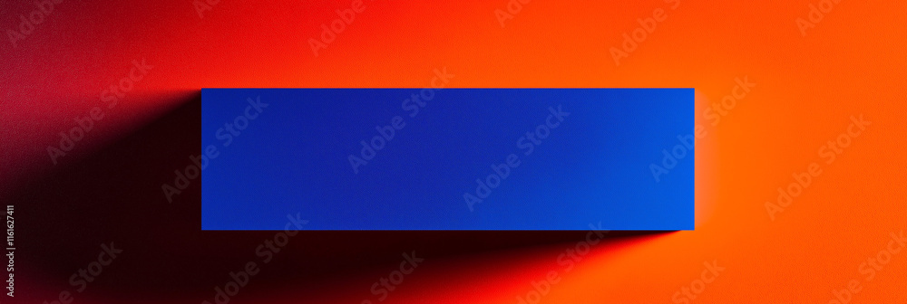 Poster Blue rectangular prism casting shadow on orange surface