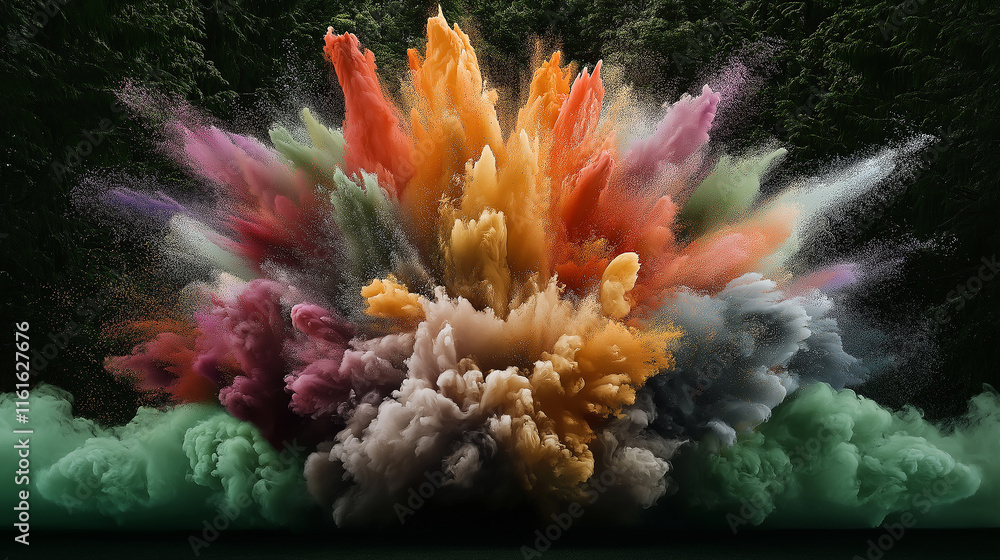 Aufkleber Colorful powder exploding, creating a vibrant spectrum of colors against a dark background