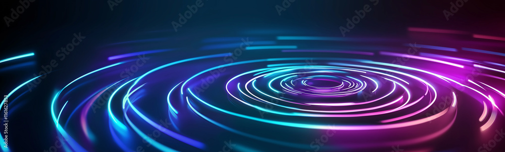 Poster glowing neon circles creating a futuristic vortex of light