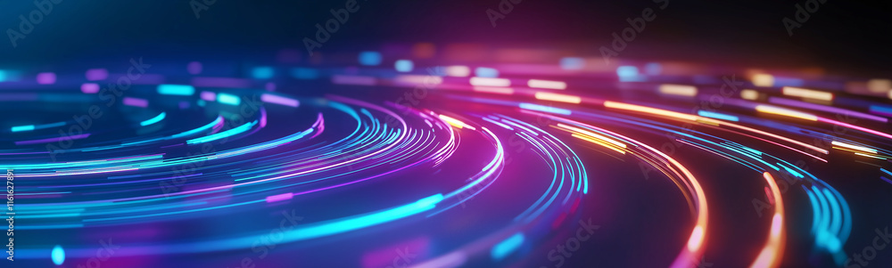 Aufkleber Colorful light trails creating concentric circles in a futuristic design