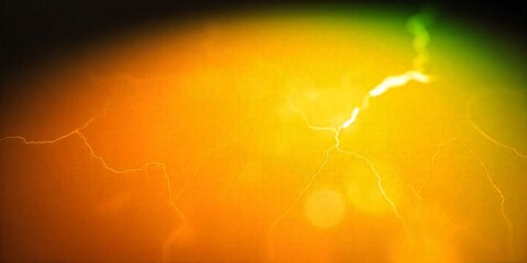 Bright orange and green abstract background with lightning-like patterns illuminating the canvas