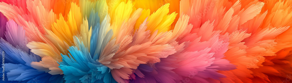 Poster vibrant rainbow hues explode in abstract art, colors swirl and blend dynamically, creating a stunnin