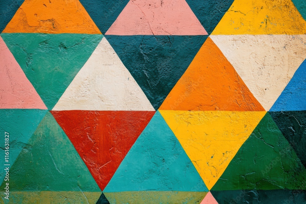 Aufkleber Vibrant mosaic inspired pattern of triangles showcasing bold colors and geometric shapes in an artistic display. Generative AI