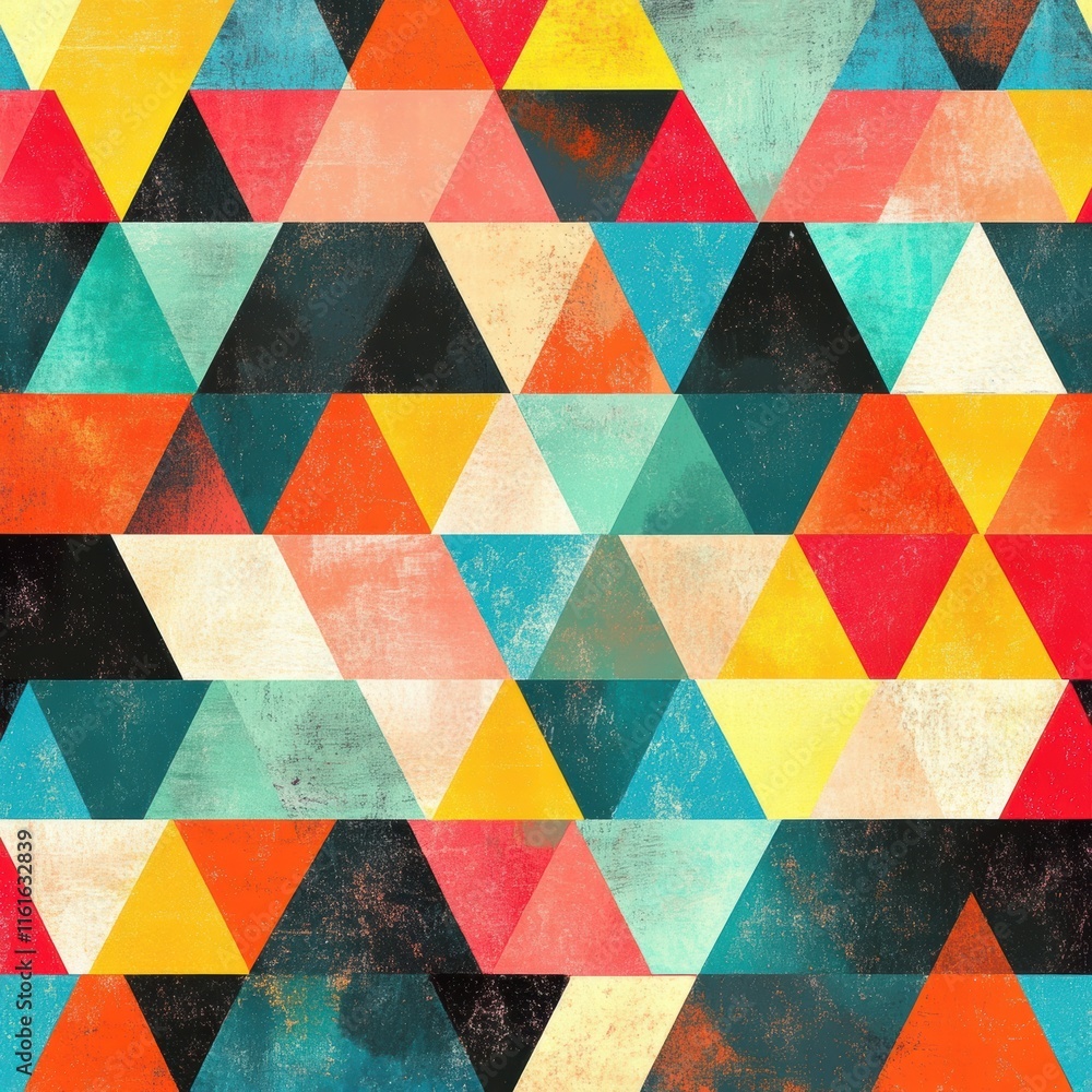 Aufkleber Mosaic pattern of colorful triangles arranged harmoniously in a vibrant design suitable for modern decor in creative spaces. Generative AI