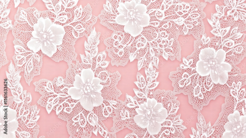 Fototapete lace inspired seamless pattern with floral motifs on soft pink background ideal for textile and grap