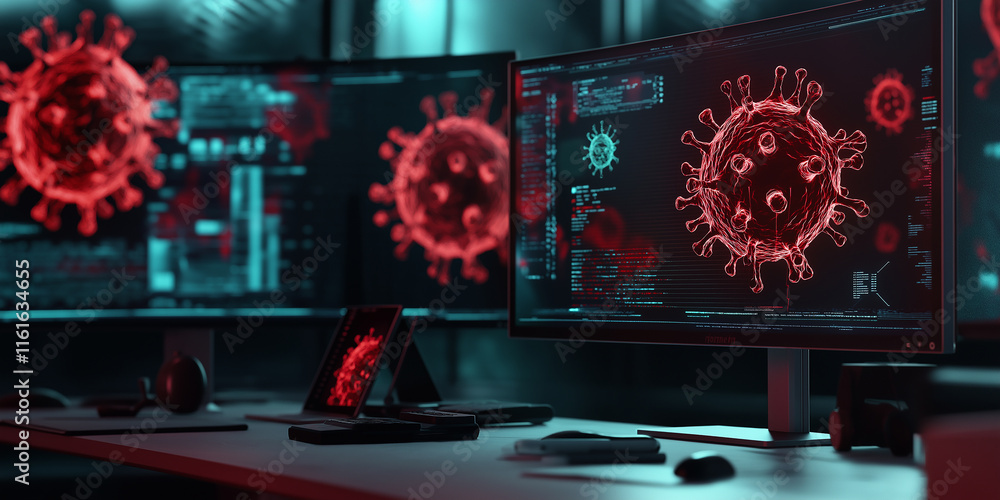 Aufkleber Scientists analyzing coronavirus data on computer screens in laboratory setting