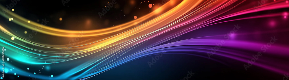 Aufkleber colorful light trails flowing on dark background with sparkling particles