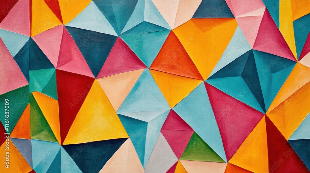 Poster Colorful mosaic inspired pattern of vibrant triangles creating a lively visual effect in a modern space. Generative AI