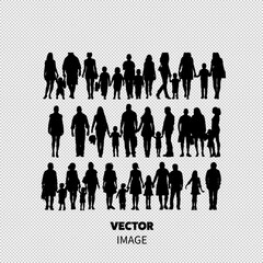 A diverse group of silhouettes representing families and individuals holding hands, showcasing unity and togetherness.