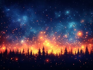 Fototapeta premium Enchanting Forest Silhouette Underneath A Starry Night Sky