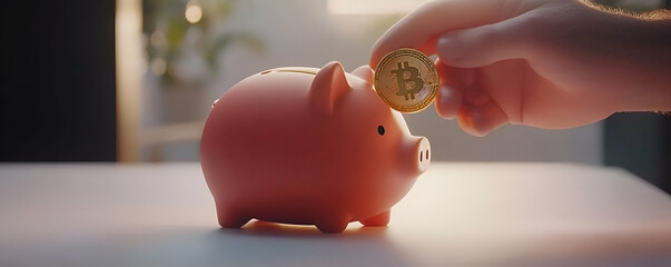 Saving Bitcoin, Piggy Bank & Cryptocurrency Investment
