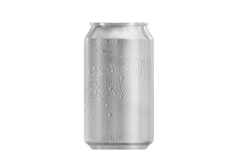 Aluminum can with water droplets, transparent background
