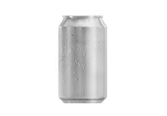 Aluminum can with water droplets, transparent background