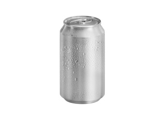Aluminum can with water droplets, transparent background