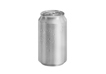 Aluminum can with water droplets, transparent background