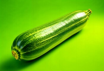 Green Zucchini Vegetable Bright Green Background Studio Shot