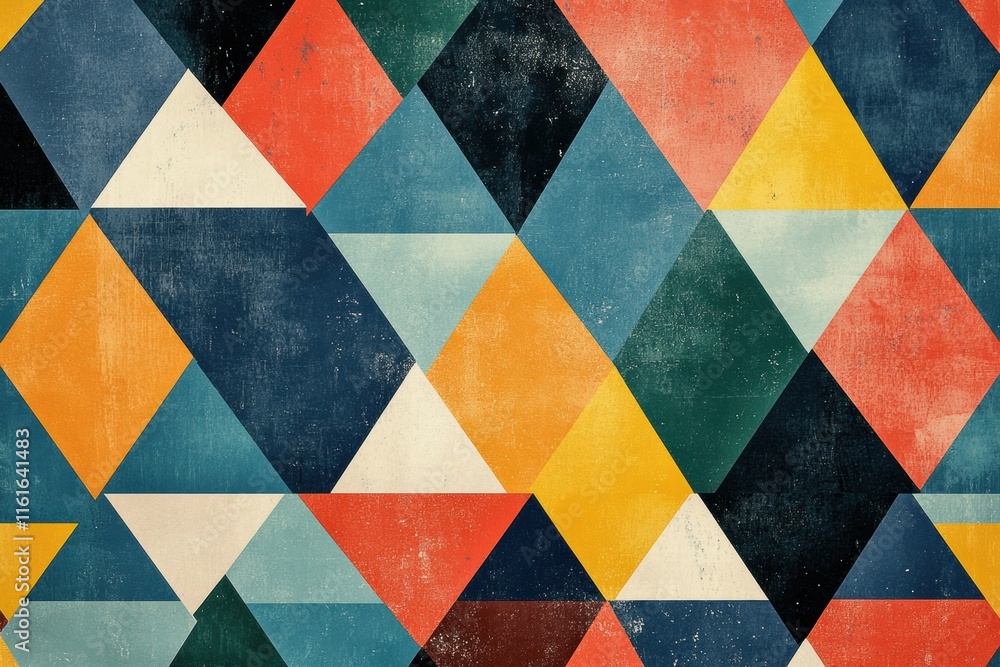 Aufkleber Mosaic inspired pattern of colorful triangles creating an eye catching decorative design for modern interiors. Generative AI