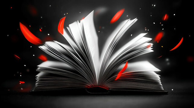 Open Book with Red Sparks, Magic, Fantasy, Mystery, Enchantment, Adventure, Knowledge, Wisdom, Tales, Secrets, Worlds, Imagination, Reading, Literature, Stories, Epic, Myth, Legend