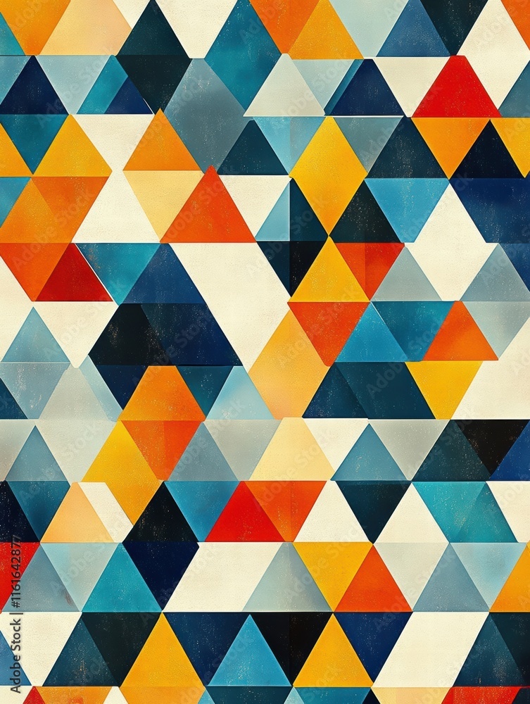 Poster vibrant mosaic inspired pattern of colorful triangles creating an eye catching design art. generativ
