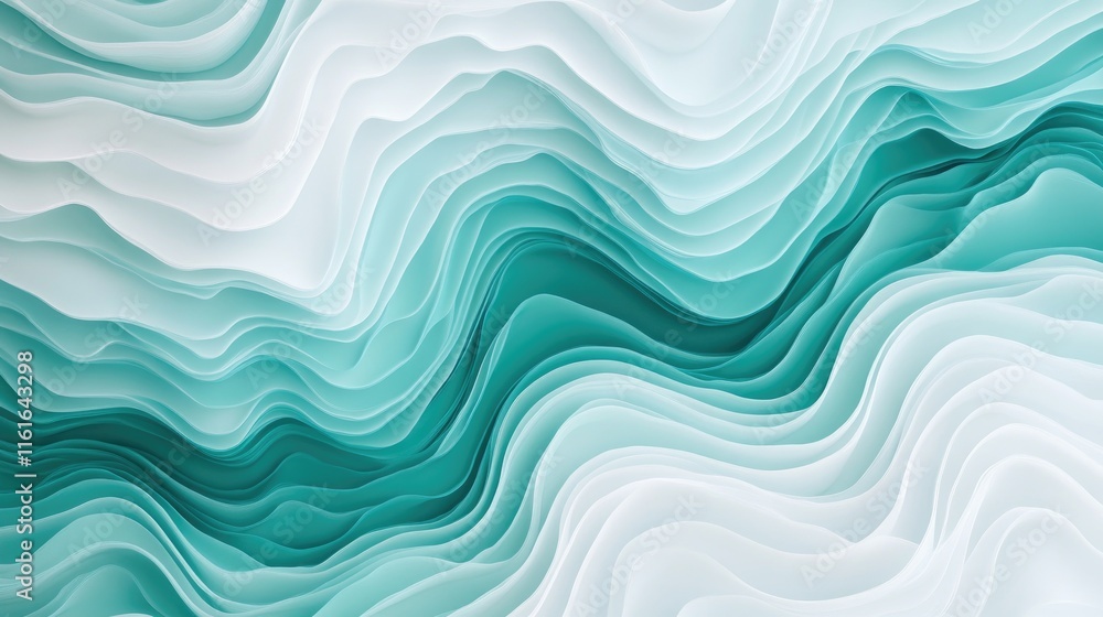 Poster a calming abstract background with gradients of turquoise and white, complemented by soft, wavy line