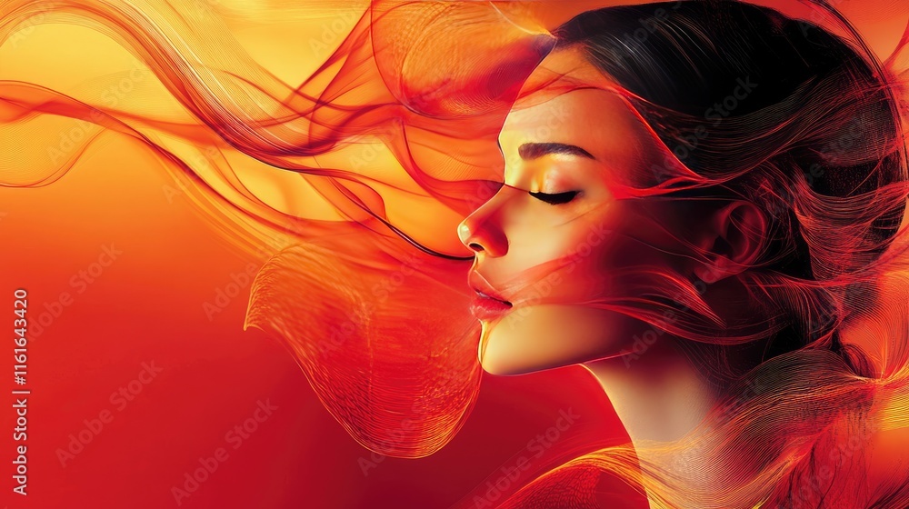 Poster a dynamic abstract design with bold red-to-orange gradients and fluid, swirling lines, creating an e