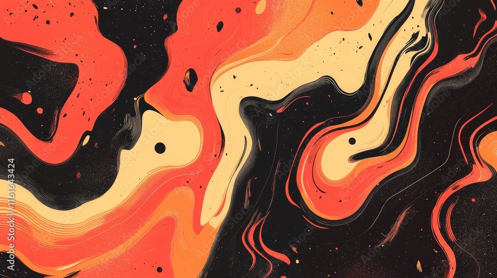 Poster a dynamic abstract design with bold red-to-orange gradients and fluid, swirling lines, creating an e