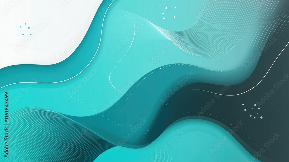 Poster a futuristic gradient background in shades of teal and gray, with sleek, flowing lines adding a mode
