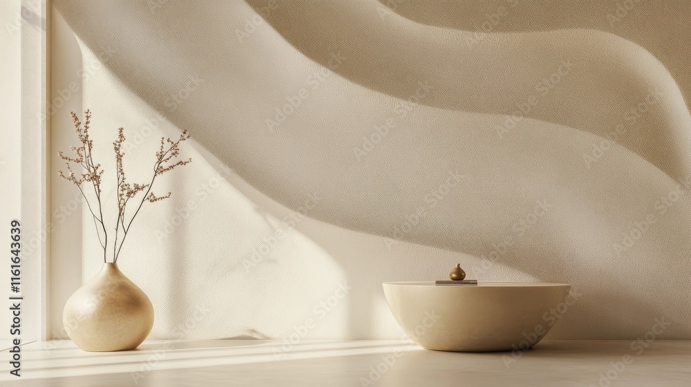 Poster a minimal background with soft beige-to-gold gradients and delicate, curving lines, creating a luxur
