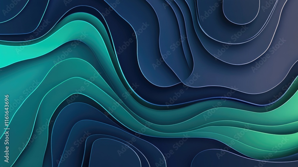 Poster a sleek abstract background with soft gradients of blue and green, featuring flowing lines creating 
