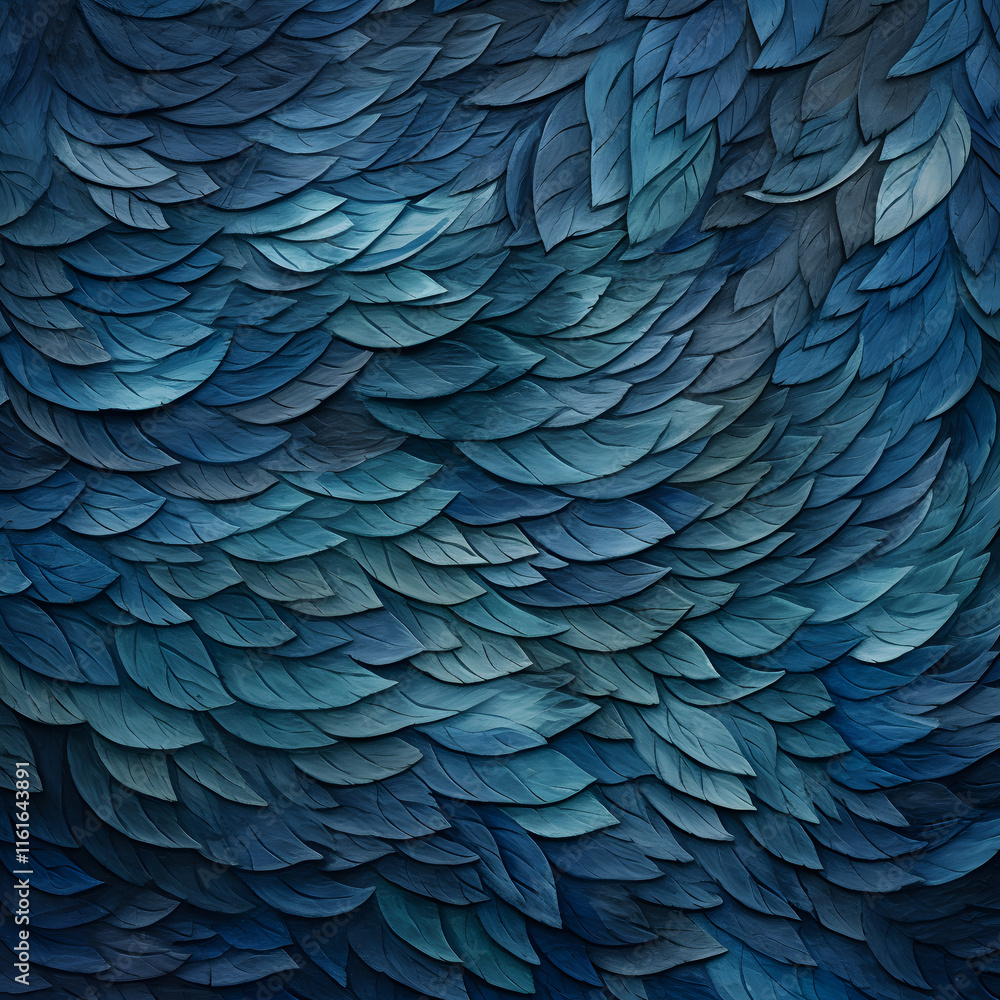 Poster digital image of overlapping blue leaf-shaped forms