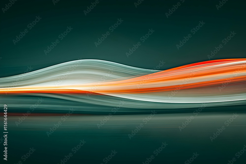 Poster abstract orange & teal wave design: elegant swirling lines create a dynamic visual masterpiece, evok