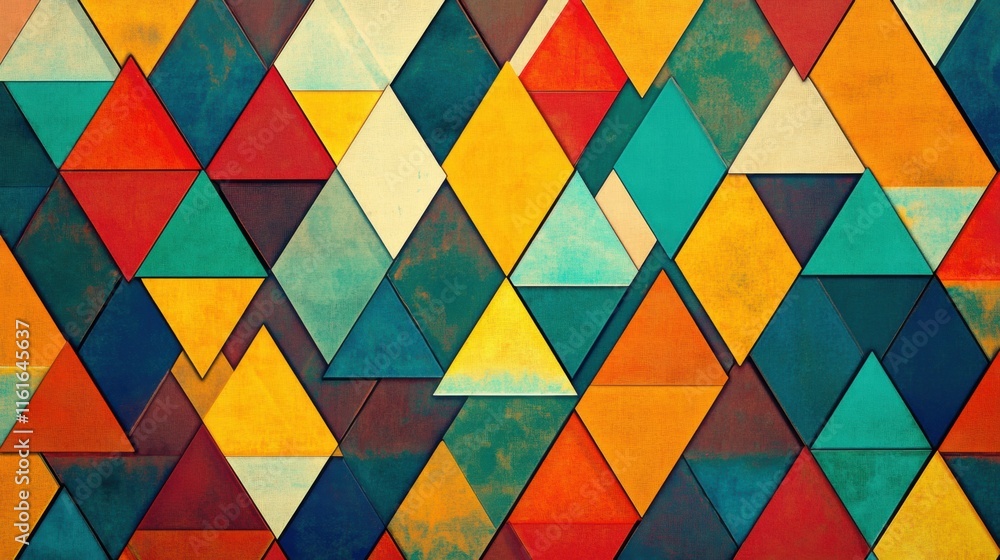Fototapete colorful mosaic pattern featuring a variety of triangles arranged in vibrant hues, creating a striki