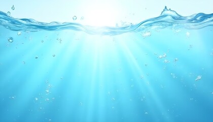 Textura de superficie de agua clara azul con ondas, salpicaduras y burbujas bajo la luz solar