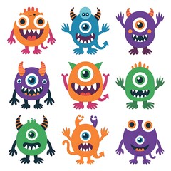 Fototapeta premium collection of ten illustration Cute Monsters white background