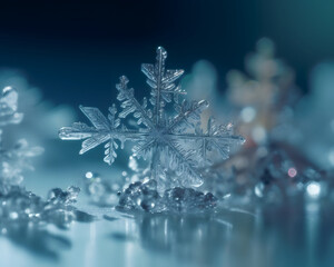 Single Snowflake with Ice Crystals on Surface