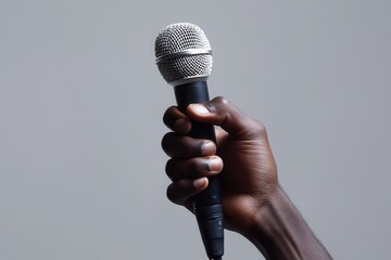 Isolated microphone held by a Black man