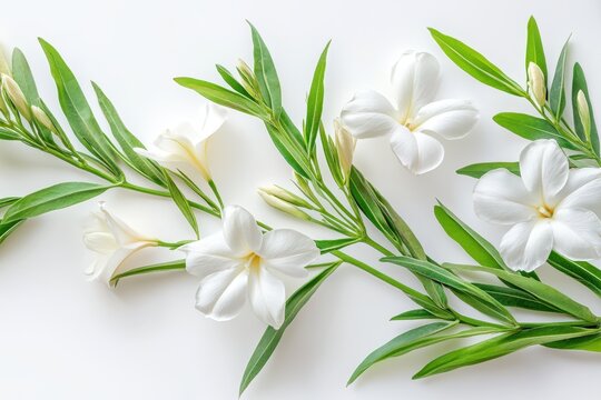 Isolated Nerium oleander branch on a white backdrop