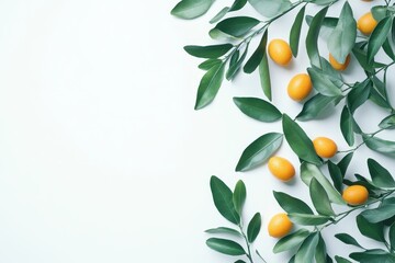 Kumquat and foliage on a blank backdrop for text